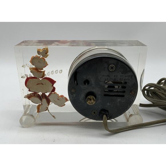 Vtg SESSIONS Lucite Clock MCM Art Deco Roses Tested Working Alarm Does Not Work - Picture 5 of 8